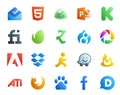 20 Social Media Icon Pack Including browser. ati. drupal. feedburner. aim Royalty Free Stock Photo