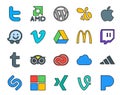 20 Social Media Icon Pack Including cc. travel. vimeo. tripadvisor. twitch