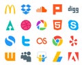 20 Social Media Icon Pack Including chrome. tweet. dribbble. twitter. chat