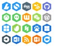 20 Social Media Icon Pack Including delicious. houzz. wattpad. envato. cms