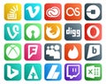 20 Social Media Icon Pack Including digg. firefox. adobe. open source. driver
