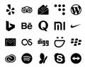 20 Social Media Icon Pack Including digg. mail. behance. email. nike
