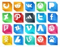 20 Social Media Icon Pack Including dribbble. video. adidas. vimeo. foursquare