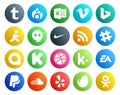 20 Social Media Icon Pack Including ea. kik. nike. dribbble. google allo