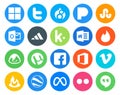 20 Social Media Icon Pack Including feedburner. vimeo. kik. office. utorrent Royalty Free Stock Photo