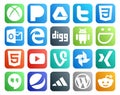 20 Social Media Icon Pack Including hangouts. photo. digg. vine. youtube