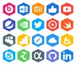 20 Social Media Icon Pack Including icloud. safari. twitter. google analytics. swift Royalty Free Stock Photo