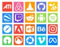 20 Social Media Icon Pack Including instagram. powerpoint. twitch. adobe. safari