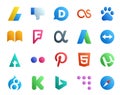 20 Social Media Icon Pack Including kickstarter. utorrent. app net. html. flickr Royalty Free Stock Photo