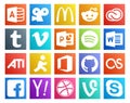 20 Social Media Icon Pack Including lastfm. office. vimeo. aim. word
