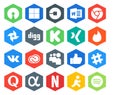 20 Social Media Icon Pack Including like. adobe. digg. cc. vk