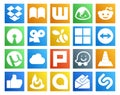 20 Social Media Icon Pack Including like. media. microsoft. vlc. plurk Royalty Free Stock Photo