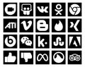 20 Social Media Icon Pack Including like. stumbleupon. blogger. kik. wechat