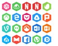 20 Social Media Icon Pack Including mail. gmail. plurk. drupal. word Royalty Free Stock Photo