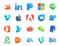 20 Social Media Icon Pack Including messenger. adobe. adobe. cc. msn Royalty Free Stock Photo