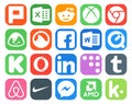 20 Social Media Icon Pack Including messenger. air bnb. word. tumblr. linkedin