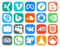 20 Social Media Icon Pack Including myspace. nvidia. skype. picasa. sound