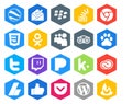 20 Social Media Icon Pack Including pandora. tweet. css. twitter. travel Royalty Free Stock Photo