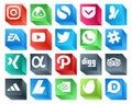 20 Social Media Icon Pack Including path. xing. youtube. chat. whatsapp Royalty Free Stock Photo