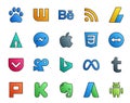 20 Social Media Icon Pack Including plurk. facebook. apple. meta. viddler