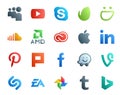 20 Social Media Icon Pack Including plurk. linkedin. sound. apple. cc Royalty Free Stock Photo
