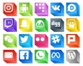 20 Social Media Icon Pack Including plurk. slack. digg. flickr. twitter Royalty Free Stock Photo