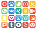 20 Social Media Icon Pack Including plurk. vine. xing. css. snapchat Royalty Free Stock Photo