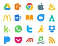 20 Social Media Icon Pack Including pocket. dropbox. google duo. aim. twitter Royalty Free Stock Photo