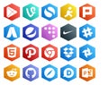 20 Social Media Icon Pack Including reddit. dropbox. coderwall. chrome. html