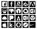 20 Social Media Icon Pack Including safari. kik. powerpoint. apple. excel