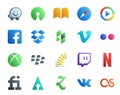 20 Social Media Icon Pack Including stock. stockoverflow. dropbox. blackberry. flickr