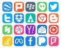 20 Social Media Icon Pack Including stockoverflow. windows media player. chrome. inbox. yahoo