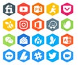 20 Social Media Icon Pack Including teamviewer. msn. office. drupal. messenger Royalty Free Stock Photo