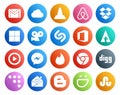 20 Social Media Icon Pack Including tinder. video. dropbox. windows media player. office