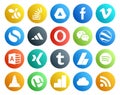 20 Social Media Icon Pack Including tumblr. microsoft access. video. google earth. wechat