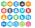 20 Social Media Icon Pack Including tweet. kickstarter. vimeo. viddler. media