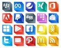 20 Social Media Icon Pack Including twitter. snapchat. digg. facebook. google play