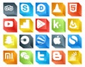 20 Social Media Icon Pack Including uber. feedburner. html. kik. google play Royalty Free Stock Photo