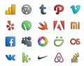 20 Social Media Icon Pack Including vk. smugmug. utorrent. picasa. facebook