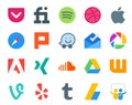 20 Social Media Icon Pack Including wattpad. music. waze. sound. xing