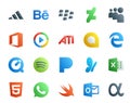 20 Social Media Icon Pack Including whatsapp. excel. ati. msn. spotify