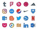 20 Social Media Icon Pack Including windows media player. netflix. nike. google earth. twitter