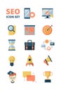 Social media icon. Promotion web advertizing startup media email marketing business and seo symbols vector flat pictures Royalty Free Stock Photo