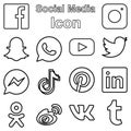 Social Media Logo Icon Set in line style. Vector Illustration