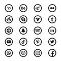Social media icon set of web applications in black outline round shape, vector. Royalty Free Stock Photo