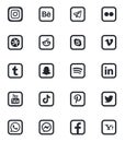 Social media icon set of web applications in black outline square shape, vector. Royalty Free Stock Photo
