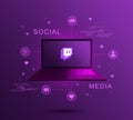 Social media icon Twitch on laptop screen, social media activity 3d