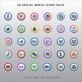 Social media icon or vector set collection set with facebook, instagram, twitter, tiktok, youtube modern round logos