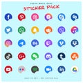 Social media icon or vector set collection set with facebook, instagram, twitter, tiktok, youtube round sticker logos