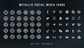 Social media icon or vector set collection set with facebook, instagram, twitter, tiktok, youtube rsilver metallic logos